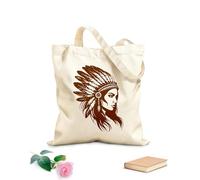 AILOONG Cotton Canvas Women's Bags native american portrait decorated with feathers side view silhouette 340g/m² thick fabric Skin-friendly material
