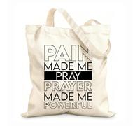 AILOONG Cotton Canvas Women's Bags pain made me pray prayer made me powerful print typography 12 oz thick fabric Skin-friendly material 31x36cm Medium