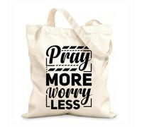 AILOONG Cotton Canvas Women's Bags pray more worry less typography quotes 12 oz thick fabric Skin-friendly material 31x36cm Medium