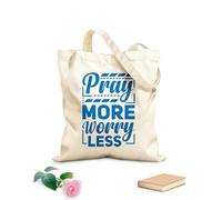 AILOONG Cotton Canvas Women's Bags pray more worry less typography quotes 340g/m² thick fabric Skin-friendly material