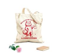 AILOONG Cotton Canvas Women's Bags relax we re all crazy it not a competition cat hilarious typography funny animal vintage cat 340g/m² thick fabric Skin-friendly material