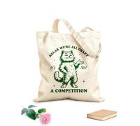 AILOONG Cotton Canvas Women's Bags relax we re all crazy it not a competition cat hilarious typography funny animal vintage cat 340g/m² thick fabric Skin-friendly material