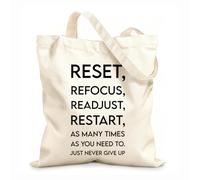 AILOONG Cotton Canvas Women's Bags Reset recalibrate start over as many times as needed and never give up 12 oz thick fabric Skin-friendly material 35x40cm Large