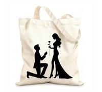 AILOONG Cotton Canvas Women's Bags romantic couple silhouette in proposal pose 12 oz thick fabric Skin-friendly material 31x36cm Medium