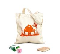 AILOONG Cotton Canvas Women's Bags romantic couple silhouette on park bench under tree 340g/m² thick fabric Skin-friendly material