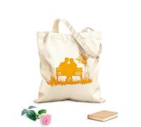 AILOONG Cotton Canvas Women's Bags romantic couple silhouette on park bench under tree 340g/m² thick fabric Skin-friendly material