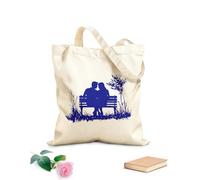 AILOONG Cotton Canvas Women's Bags romantic couple silhouette on park bench under tree 340g/m² thick fabric Skin-friendly material