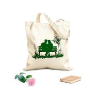 AILOONG Cotton Canvas Women's Bags romantic couple silhouette on park bench under tree 340g/m² thick fabric Skin-friendly material