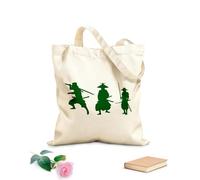 AILOONG Cotton Canvas Women's Bags samurai silhouette warrior with sword and japanese katana 340g/m² thick fabric Skin-friendly material