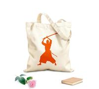 AILOONG Cotton Canvas Women's Bags samurai warrior silhouette with sword 340g/m² thick fabric Skin-friendly material