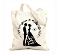 AILOONG Cotton Canvas Women's Bags save the date featuring silhouettes of couples with elegant design elements 12 oz thick fabric Skin-friendly material 31x36cm Medium