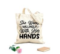 AILOONG Cotton Canvas Women's Bags she works willingly with her hands 12 oz thick fabric Skin-friendly material 35x40cm Large