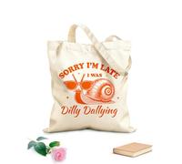 AILOONG Cotton Canvas Women's Bags sorry i'm late i was dilly dallying snail hilarious typography funny animal vintage snail 340g/m² thick fabric Skin-friendly material