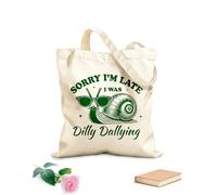 AILOONG Cotton Canvas Women's Bags sorry i'm late i was dilly dallying snail hilarious typography funny animal vintage snail 340g/m² thick fabric Skin-friendly material