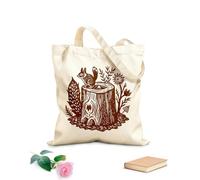 AILOONG Cotton Canvas Women's Bags squirrel sitting on tree stump 340g/m² thick fabric Skin-friendly material
