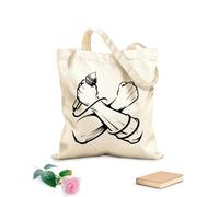 AILOONG Crossed Hands With Microphone Music Cotton Canvas Shopping Bag 12 oz thick fabric Uses as a gift bag 25x30cm Small