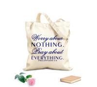 AILOONG Customizable pattern canvas bags Bible Verse Christian Worry About Nothing Pray About Everything 340g/m² thick fabric Matches clothing