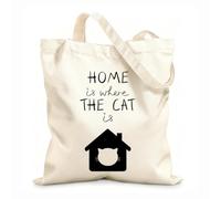 AILOONG Customizable pattern canvas bags Home is where the cat is. It has the outline of a house and a cat's head on it. 12 oz thick fabric Matches clothing 25x30cm Small