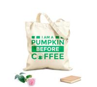 AILOONG Customizable pattern canvas bags i am a pumpkin before coffee 340g/m² thick fabric Matches clothing