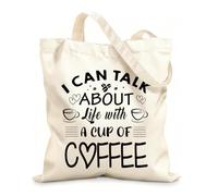 AILOONG Customizable pattern canvas bags i can'talk about life with a cup of coffee typography coffee ready 12 oz thick fabric Matches clothing 25x30cm Small