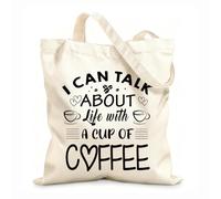 AILOONG Customizable pattern canvas bags i can'talk about life with a cup of coffee typography coffee ready 12 oz thick fabric Matches clothing 25x30cm Small