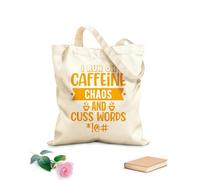 AILOONG Customizable pattern canvas bags i run on caffeine chaos and cuss words coffee lover design 340g/m² thick fabric Matches clothing