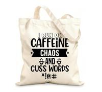 AILOONG Customizable pattern canvas bags i run on caffeine chaos and cuss words coffee lover design 12 oz thick fabric Matches clothing 35x40cm Large