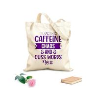 AILOONG Customizable pattern canvas bags i run on caffeine chaos and cuss words coffee lover design 340g/m² thick fabric Matches clothing