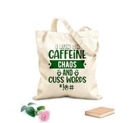 AILOONG Customizable pattern canvas bags i run on caffeine chaos and cuss words coffee lover design 340g/m² thick fabric Matches clothing