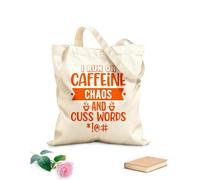 AILOONG Customizable pattern canvas bags i run on caffeine chaos and cuss words coffee lover design 340g/m² thick fabric Matches clothing