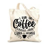 AILOONG Customizable pattern canvas bags i run on coffee chaos and cuss words coffee quotes 12 oz thick fabric Matches clothing 35x40cm Large