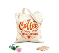 AILOONG Customizable pattern canvas bags i run on coffee chaos and cuss words coffee quotes 340g/m² thick fabric Matches clothing