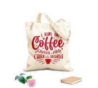 AILOONG Customizable pattern canvas bags i run on coffee chaos and cuss words coffee quotes 340g/m² thick fabric Matches clothing