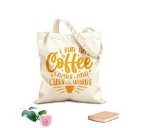 AILOONG Customizable pattern canvas bags i run on coffee chaos and cuss words coffee quotes 340g/m² thick fabric Matches clothing