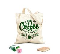 AILOONG Customizable pattern canvas bags i run on coffee chaos and cuss words coffee quotes 340g/m² thick fabric Matches clothing
