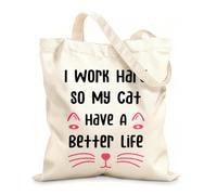 AILOONG Customizable pattern canvas bags i work hard so my cat can have a better life 12 oz thick fabric Matches clothing 25x30cm Small