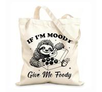 AILOONG Customizable pattern canvas bags if i'm moody give me foody sloth hilarious typography funny animal vintage sloth 12 oz thick fabric Matches clothing 35x40cm Large