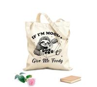 AILOONG Customizable pattern canvas bags if i'm moody give me foody sloth hilarious typography funny animal vintage sloth 12 oz thick fabric Matches clothing 25x30cm Small