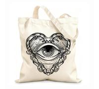 AILOONG Customizable pattern canvas bags illustration of heart ornament with all seeing eye of god hand drawn 12 oz thick fabric Matches clothing 25x30cm Small