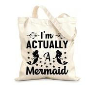 AILOONG Customizable pattern canvas bags i'm actually a mermaid 12 oz thick fabric Matches clothing 25x30cm Small