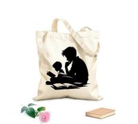 AILOONG Customizable pattern canvas bags inspiring children reading together silhouette 12 oz thick fabric Matches clothing 35x40cm Large
