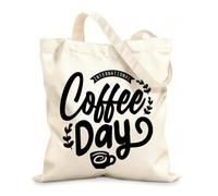 AILOONG Customizable pattern canvas bags international coffee day hand drawn lettering and cappuccino with 12 oz thick fabric Matches clothing 25x30cm Small