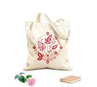 AILOONG Customizable pattern canvas bags Intricate botanical mandala flowers and leaves arranged in circular frame 340g/m² thick fabric Matches clothing