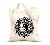 AILOONG Customizable pattern canvas bags intricate yinyang symbol surrounded by stylized floral mandala in a 12 oz thick fabric Matches clothing 25x30cm Small