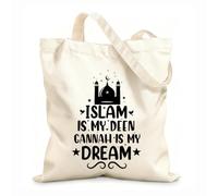 AILOONG Customizable pattern canvas bags islam is my deen gannah is my dream muslim religion quotes lettering 12 oz thick fabric Matches clothing 35x40cm Large