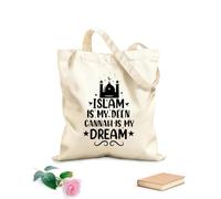 AILOONG Customizable pattern canvas bags islam is my deen gannah is my dream muslim religion quotes lettering 12 oz thick fabric Matches clothing 31x36cm Medium