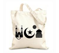 AILOONG Customizable pattern canvas bags islamic symbols mosque crescent moon star and prayer beads 12 oz thick fabric Matches clothing 35x40cm Large