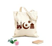 AILOONG Customizable pattern canvas bags islamic symbols mosque crescent moon star and prayer beads 340g/m² thick fabric Matches clothing