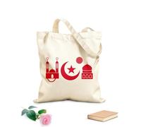 AILOONG Customizable pattern canvas bags islamic symbols mosque crescent moon star and prayer beads 340g/m² thick fabric Matches clothing