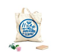 AILOONG Customizable pattern canvas bags it is a matcha time quote matcha time hand drawn lettering phrase 340g/m² thick fabric Matches clothing